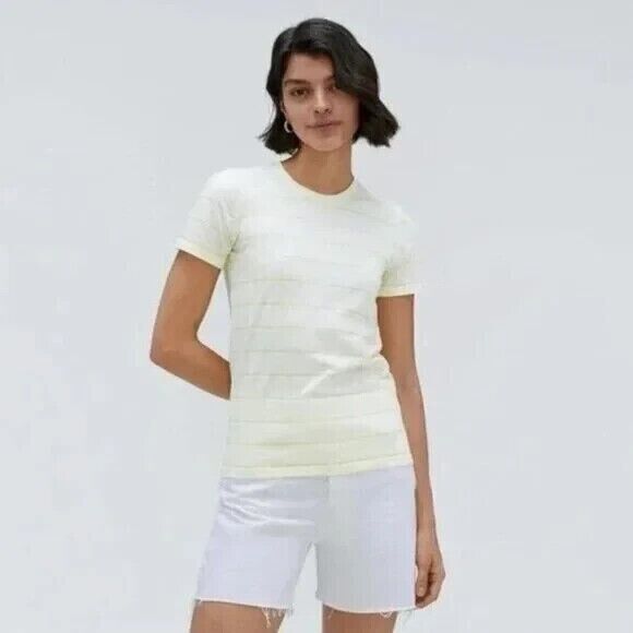 Everlane Large Organic Cotton Striped Tee Yellow Crewneck Short Sleeve NWT - Picture 1 of 9